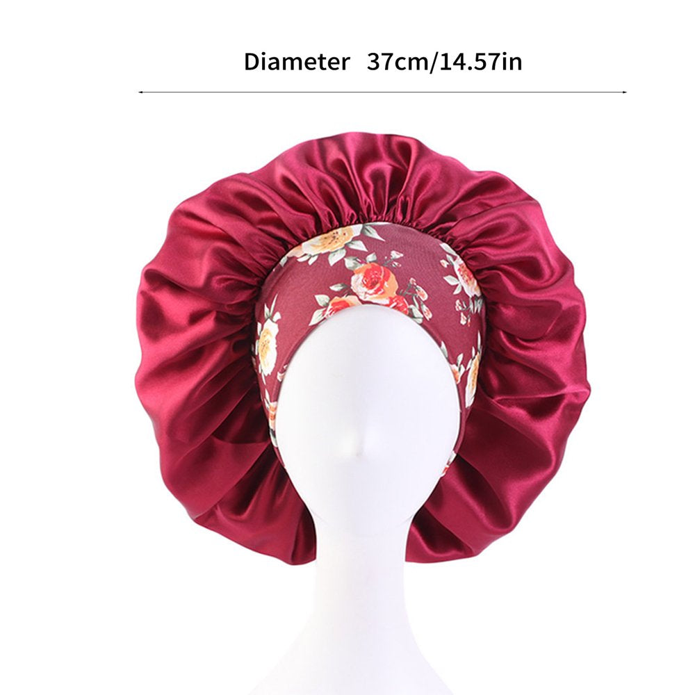 Satin Hair Bonnet 3 Pcs Elastic Wide Band Sleeping Soft Print Caps for Women Multicolor for Long Curly Natural Hair Big Capacity(Purple)